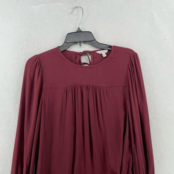 Lucky Brand Blouse Women's XS Wine Red Keyhole Round Neck Puff Long Sleeve Flowy - Picture 6 of 11